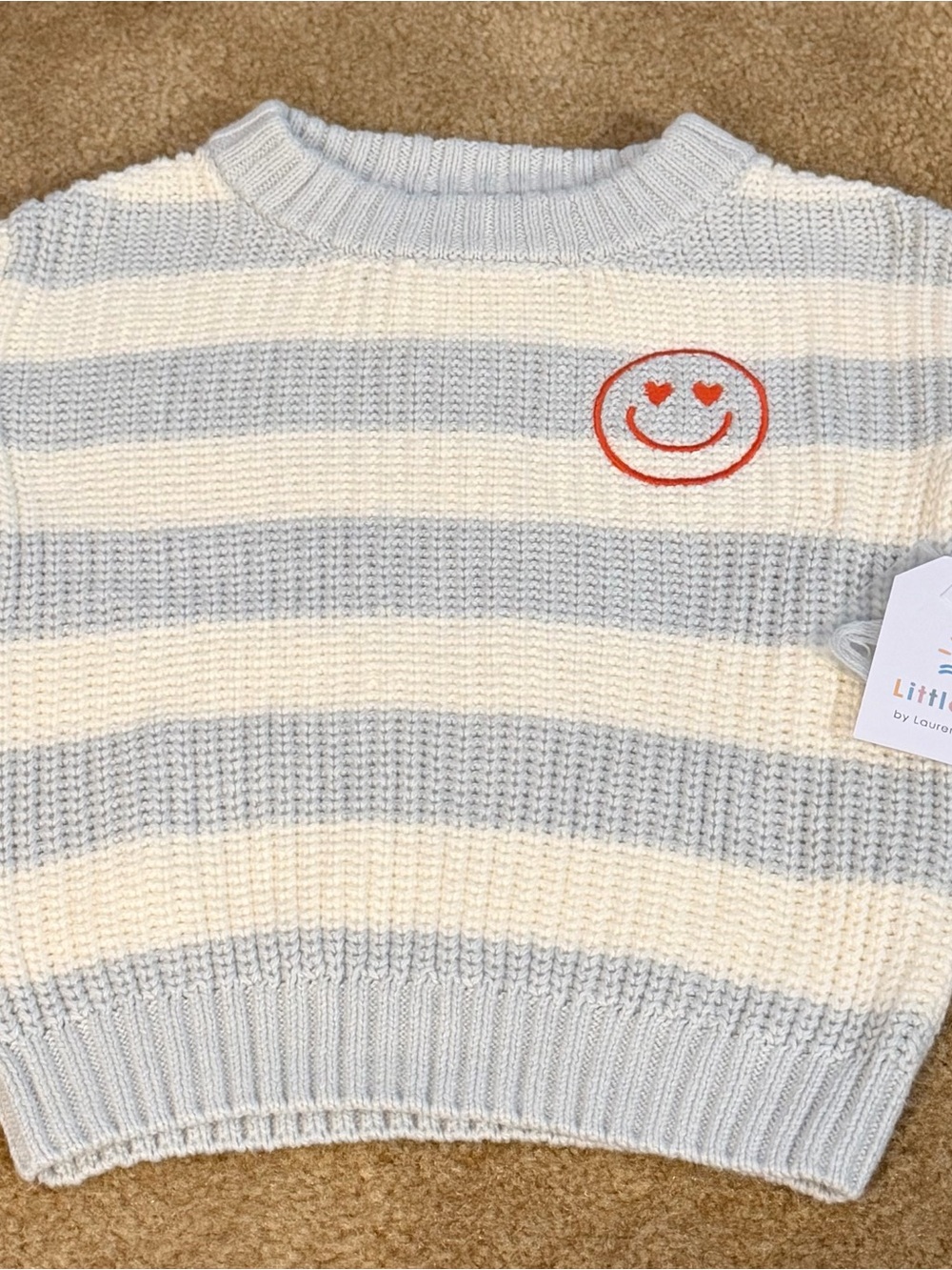 Little Llama Light Blue & Cream Striped Crewneck Sweater